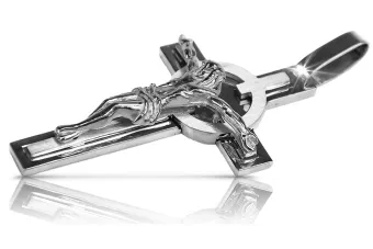 Krzyż Katolicki z białego złota 14k 585 zawieszka krzyżyk z Jezusem ctc049w