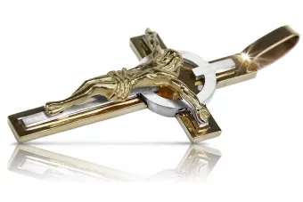 Zlatý katolický kříž 14k 585 testovací přívěsek s Ježíšem žlutým bílým zlatem CTC049YW