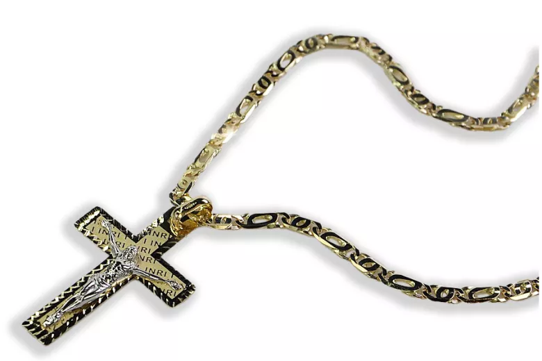 Италиански жълт 14k златен католически кръст & верига