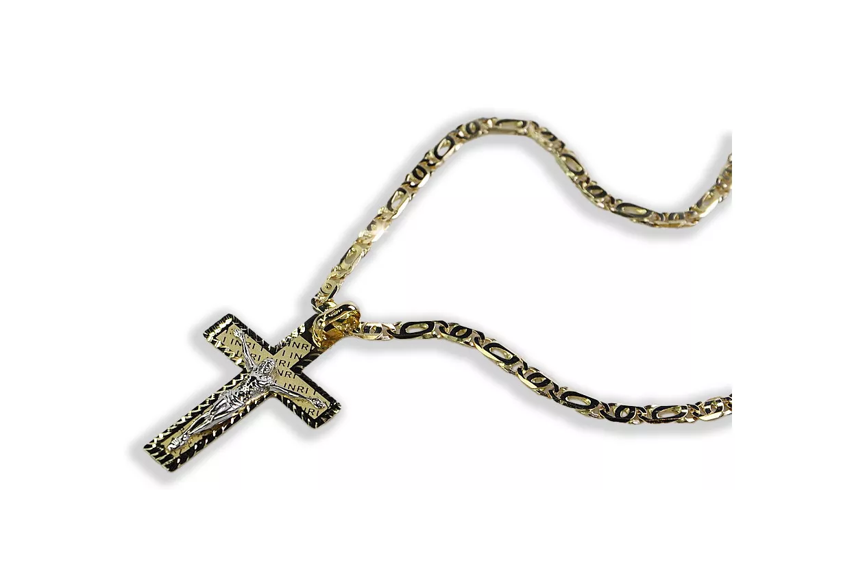 Croix et chaîne catholiques en or jaune italien 14 carats