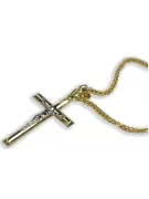 Croix catholique italienne en or jaune 14 carats et chaîne Spiga