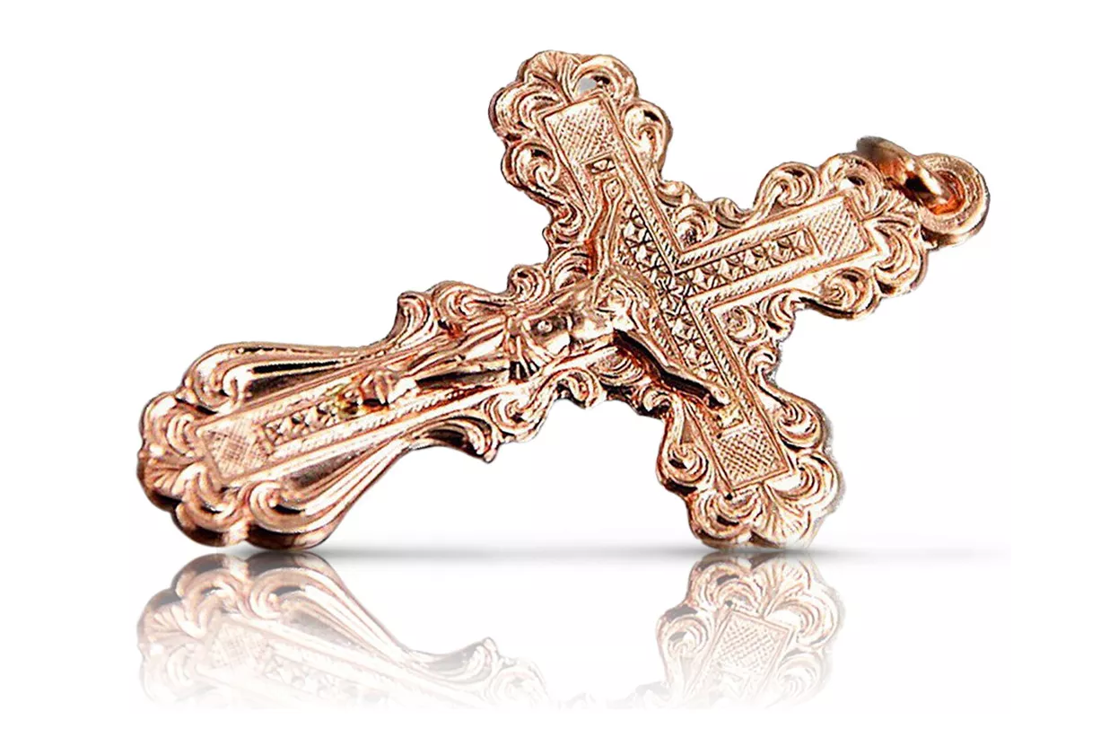 Złoty krzyż Prawosławny 14k 585 krzyżyk z czerwonego różowego złota oc002r