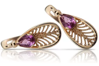 Vintage rose pink 14k 585 gold amethyst earrings vec067 Vintage