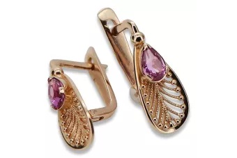 Vintage rose pink 14k 585 gold amethyst earrings vec067 Vintage