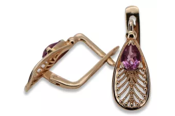 Vintage rose pink 14k 585 gold amethyst earrings vec067 Vintage