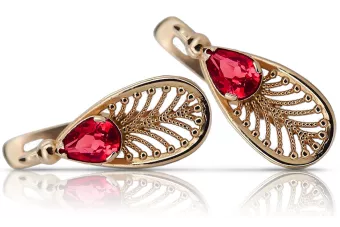 Vintage rose pink 14k 585 gold ruby earrings vec067 Vintage
