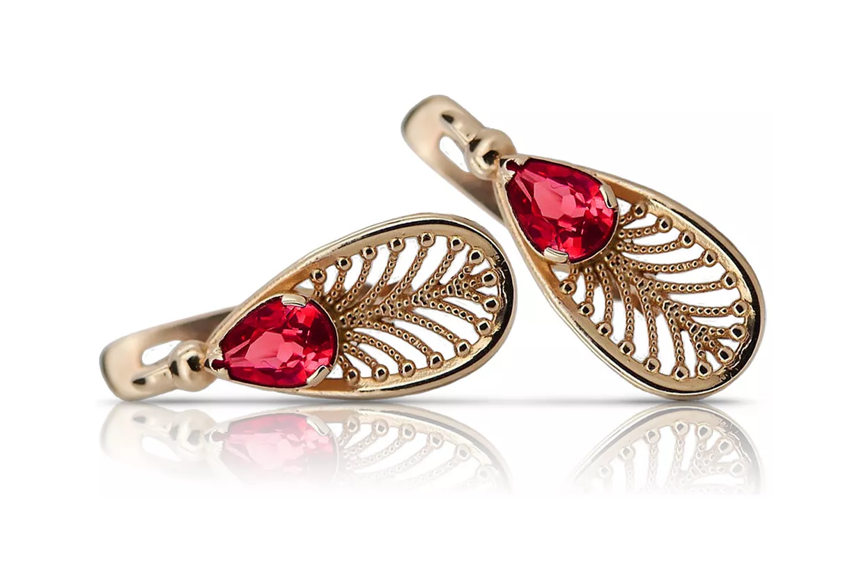Vintage rose pink 14k 585 gold ruby earrings vec067 Vintage