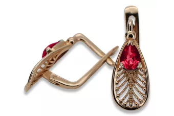 Vintage rose pink 14k 585 gold ruby earrings vec067 Vintage