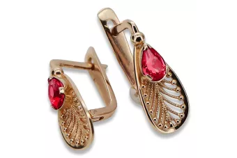 Vintage rose pink 14k 585 gold ruby earrings vec067 Vintage