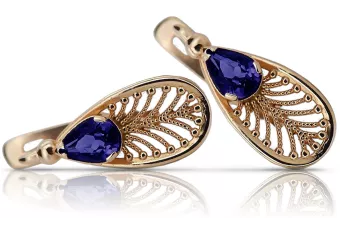 Vintage rose pink 14k 585 gold sapphire earrings vec067 Vintage