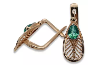 Vintage rose pink 14k 585 gold emerald earrings vec067 Vintage