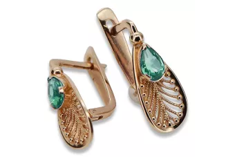 Vintage rose pink 14k 585 gold emerald earrings vec067 Vintage