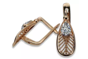 Vintage rose pink 14k 585 gold zircone earrings vec067 Vintage