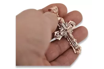 Auksinis ortodoksinis kryžius iš rožinio aukso 14k 585 pakaba Jėzus oc010r