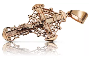 14K Rosen-Gold Orthodoxes Kreuz Anhänger Unisex 46x28mm