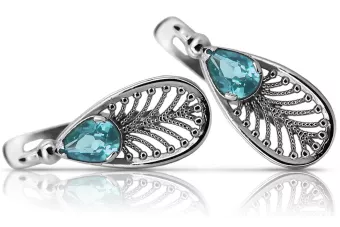 Vinobraní Robyjskie vinobraní Silver 925 náušnice s Aquamarine Vec067S vinobraní