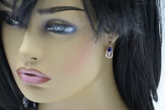 Vintage rusų Vintage sidabriniai auskariai 925 su safiru vec067s Vintage