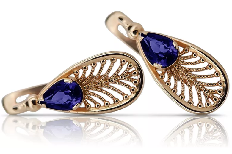 Vintage silver rose gold plated 925 sapphire earrings vec067 Vintage