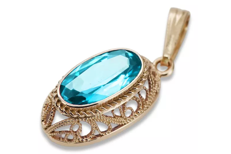 Vintage rose 14k 585 gold aquamarine pendant vpc014 Vintage