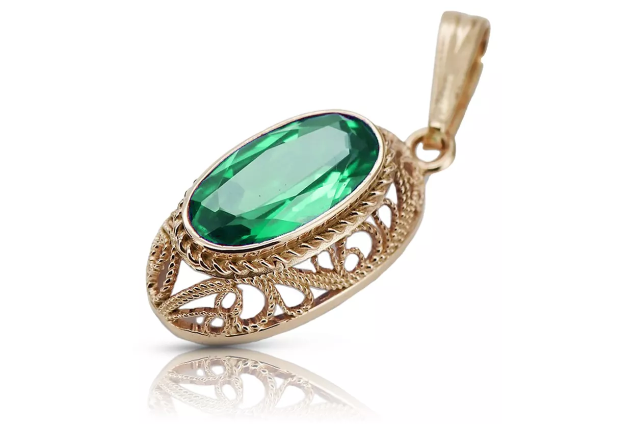 Vintage rose 14k 585 gold emerald pendant vpc014 Vintage