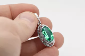 Soviet silver 925 pendant with emerald vpc014s Vintage
