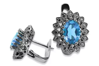 14k white gold 585 aquamarine earrings vec125w Vintage