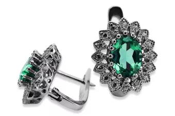 14k white gold 585 emerald earrings vec125w Vintage