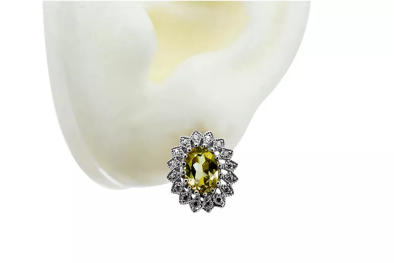 14k white gold 585 peridot earrings vec125w Vintage