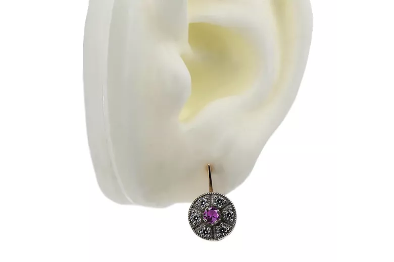 Vintage rose pink 14k 585 gold amethyst earrings vec161rw Vintage