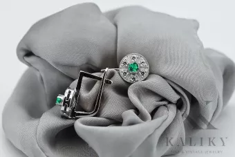 Vintage white 14k 585 gold emerald earrings vec161w Vintage