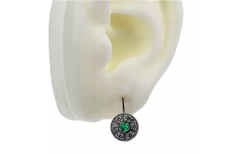 Vintage white 14k 585 gold emerald earrings vec161w Vintage