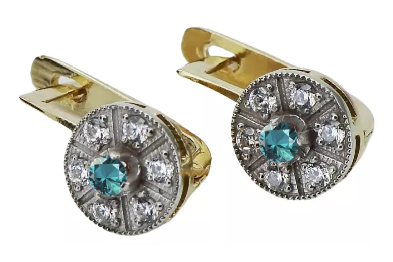 Vintage yellow 14k 585 gold aquamarine earrings vec161yw Vintage