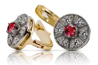 Vintage yellow 14k 585 gold ruby earrings vec161yw Vintage