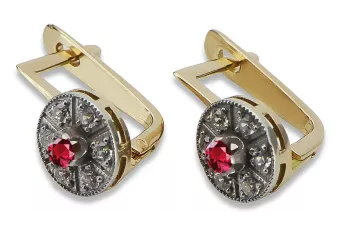 Βίντεζ σκουλαρίκια από κίτρινο 14k χρυσό 585 με ρουμπίνι vec161yw Βίντεζ
