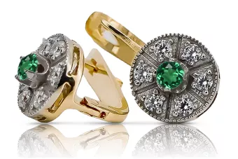 Vintage yellow 14k 585 gold emerald earrings vec161yw Vintage