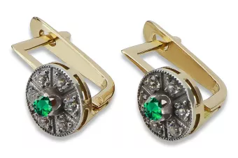 Vintage yellow 14k 585 gold emerald earrings vec161yw Vintage