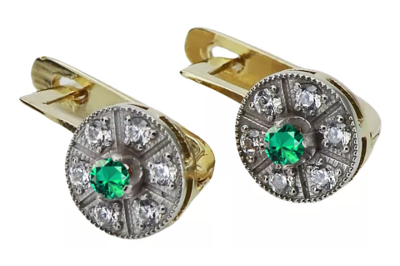 Vintage yellow 14k 585 gold emerald earrings vec161yw Vintage