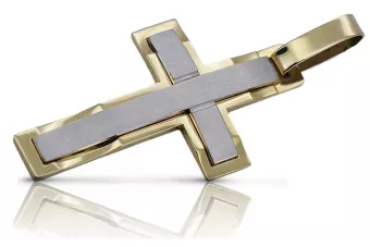 Жовто-білий католицький хрест із твердого золота 14 карат ctc022yw