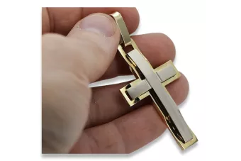 Katalikų kryžius iš geltonos ir baltos 14k aukso 585 pakaba ctc022yw