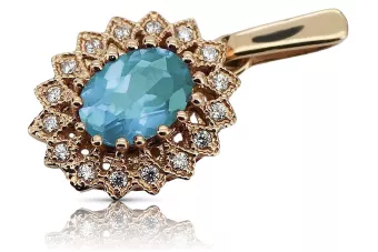 Pandantiv rusesc sovietic roz trandafir din aur 14k 585 acvamarin vpc018 Vintage