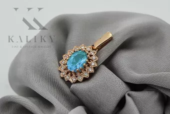 Ruso soviético rosa rosa 14k 585 oro aguamarina colgante vpc018 Vintage