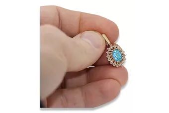 Ruso soviético rosa rosa 14k 585 oro aguamarina colgante vpc018 Vintage