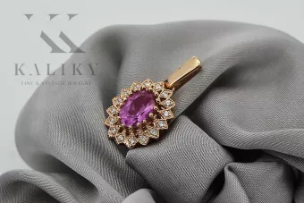 Russischer sowjetischer rosa 14k 585 Gold Amethyst Anhänger vpc018 Vintage