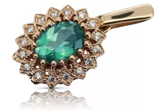 Ruso soviético rosa rosa 14k 585 oro esmeralda colgante vpc018 Vintage