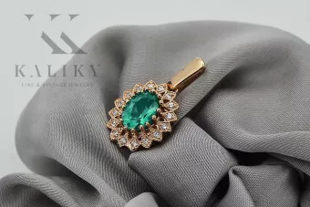Ruso soviético rosa rosa 14k 585 oro esmeralda colgante vpc018 Vintage