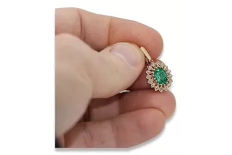 Ruso soviético rosa rosa 14k 585 oro esmeralda colgante vpc018 Vintage