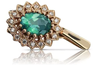 Ρωσικό ροζ κόκκινο χρυσό 14 καρατίων 585 μενταγιόν με σμαράγδι VPC018 Vintage