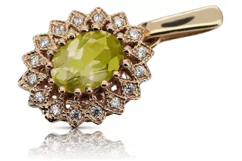 Ruso soviético rosa rosa 14k 585 oro peridoto colgante vpc018 Vintage