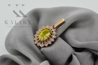 Ruso soviético rosa rosa 14k 585 oro peridoto colgante vpc018 Vintage
