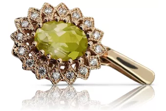 Ruso soviético rosa rosa 14k 585 oro peridoto colgante vpc018 Vintage